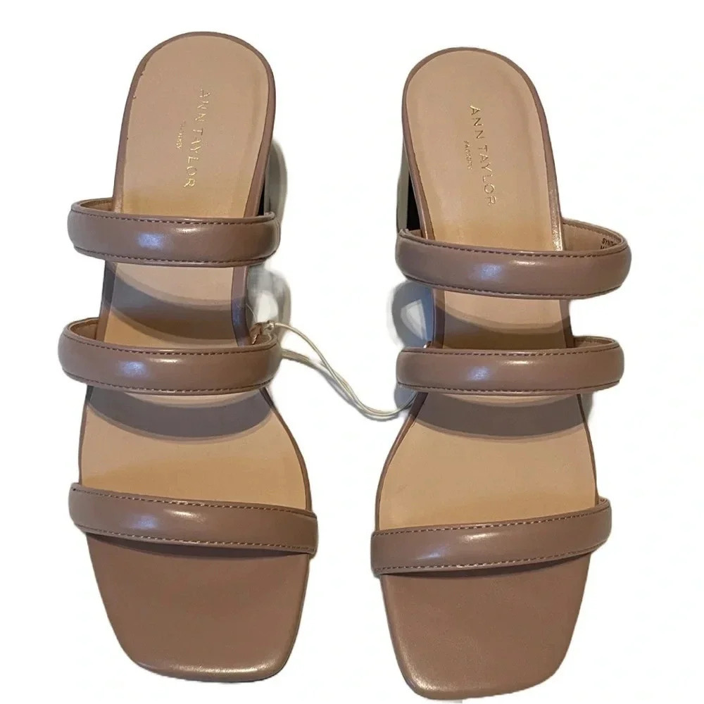 Ann Taylor Factory Womens Strappy Heels Color Tan Size 7.5 Heel Height 3 Inches